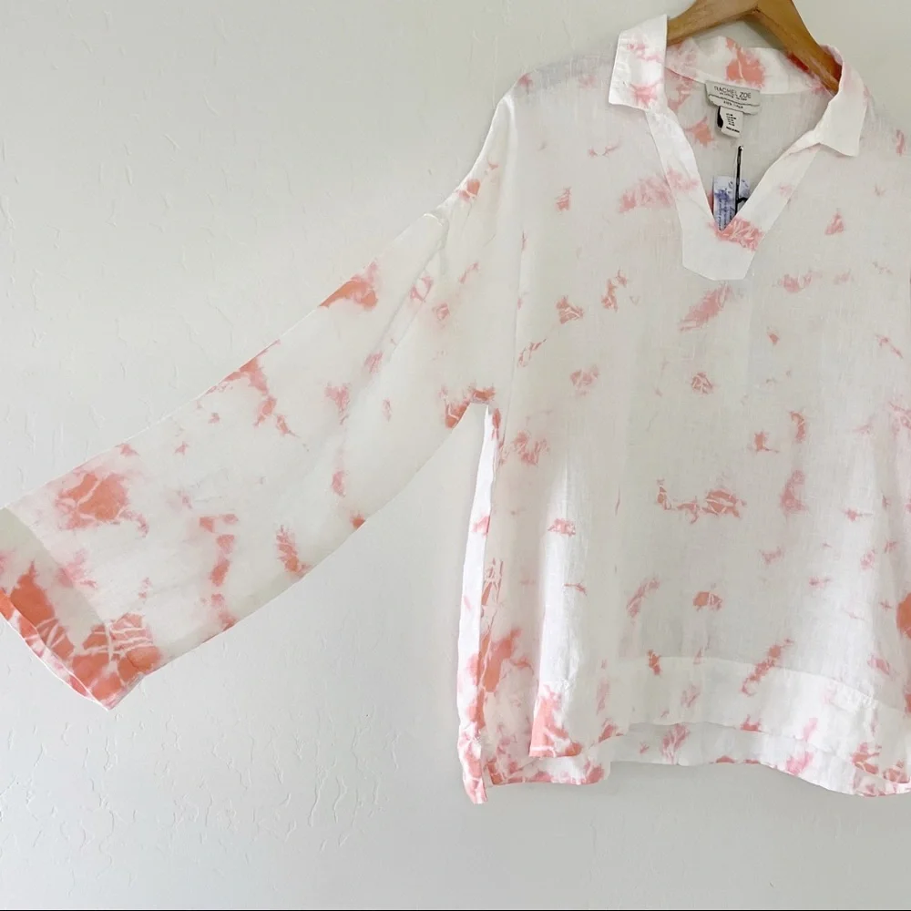 Rachel Zoe Tie Dye 100% Linen Top Pink - Picture 2 of 10